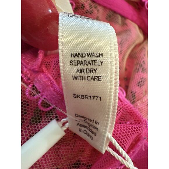 NWT For Love & Lemons Hot Pink Butterfly Lace Mesh Underwire Bra Women’s 34D NEW - Picture 12 of 16